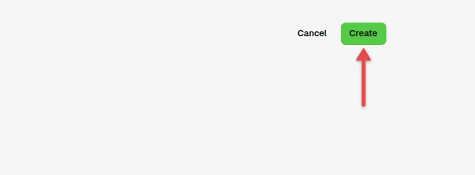 Order form with an arrow on the Create button at the bottom right