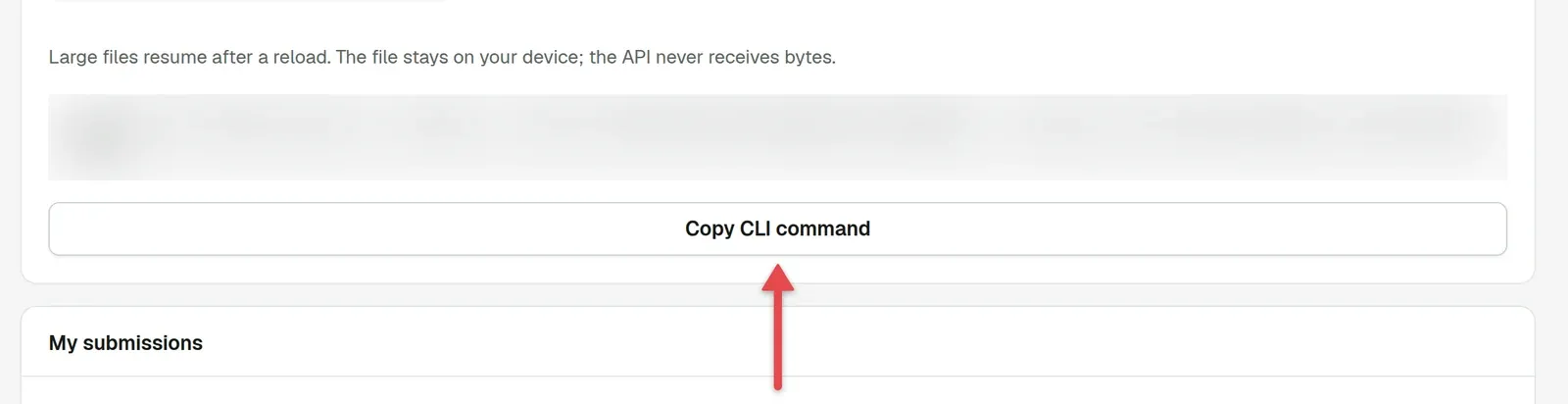 Task page with the command box and an arrow on Copy CLI command