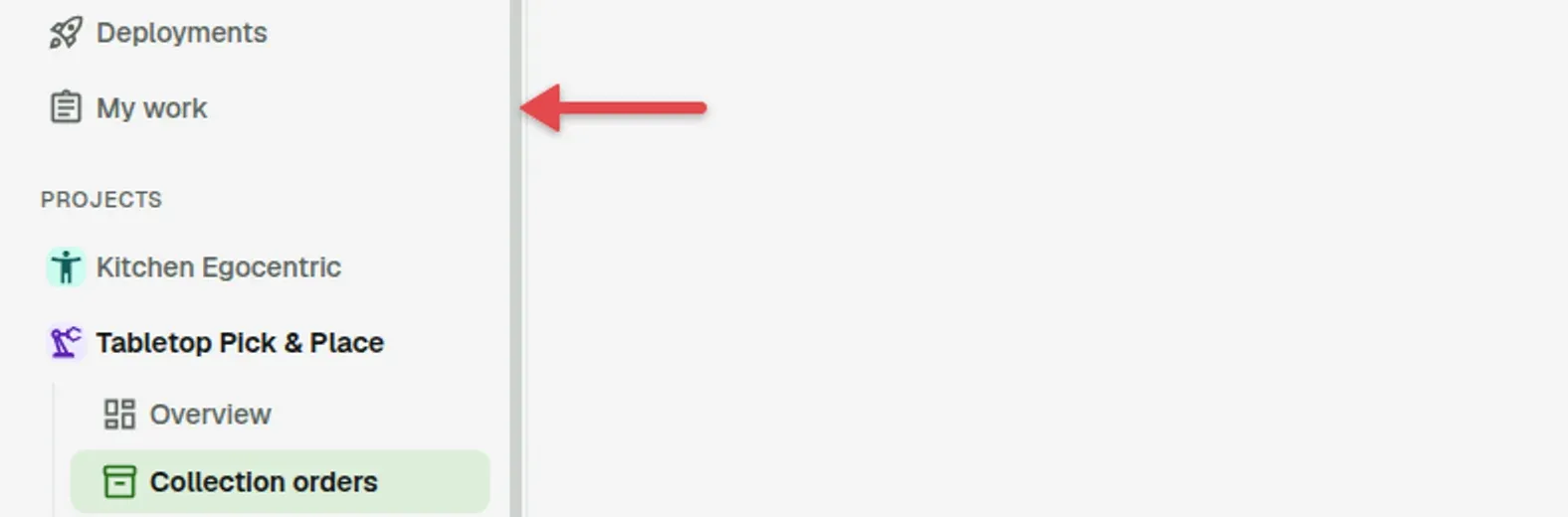 Sidebar with an arrow on My work