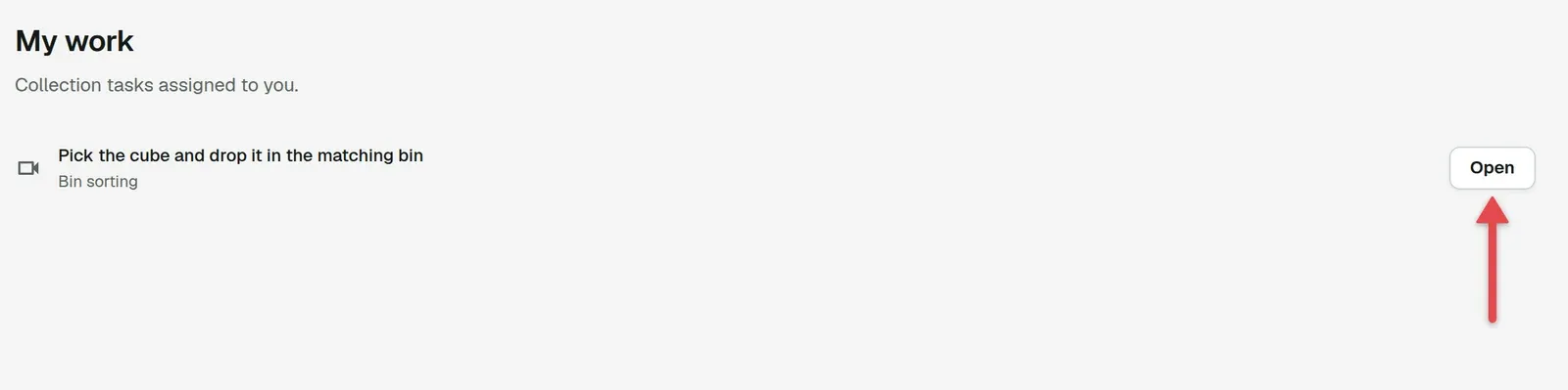 Collection task list with an arrow on Open