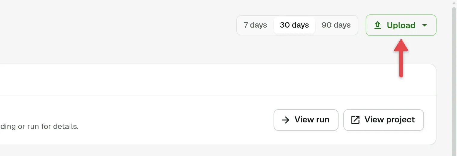 Home page with an arrow on Upload