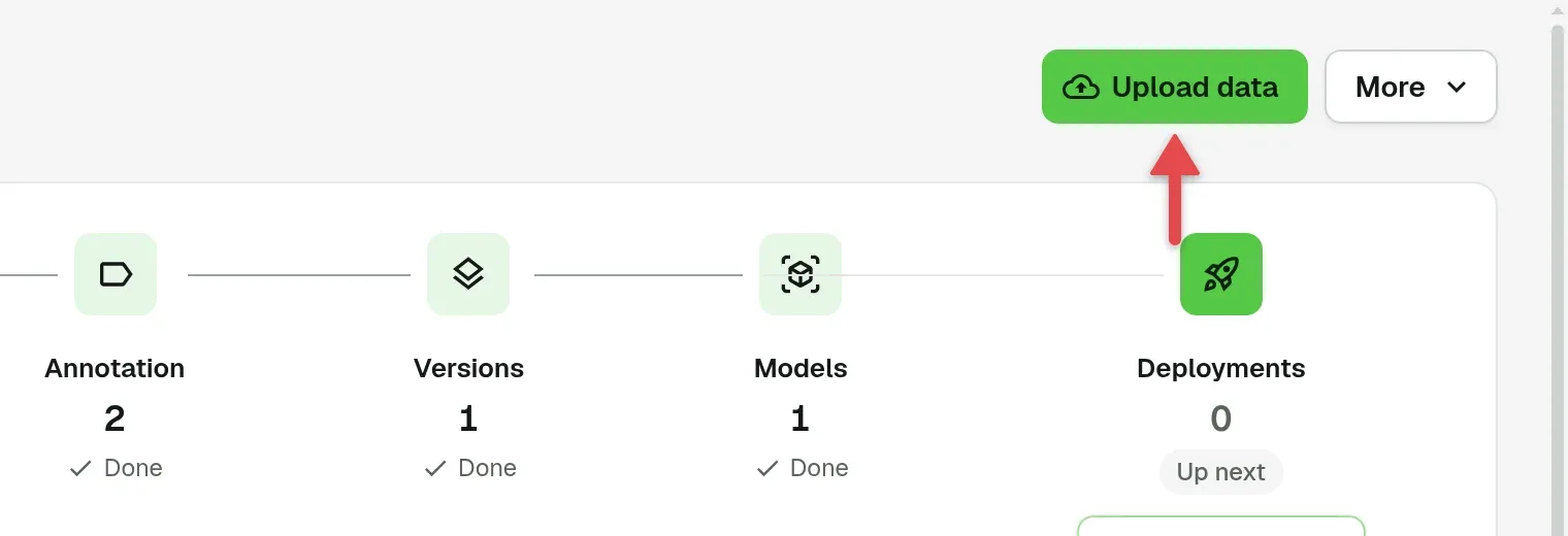 Project page with an arrow on Upload data