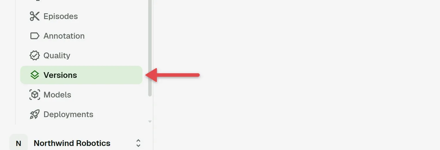 Project sidebar with an arrow on Versions
