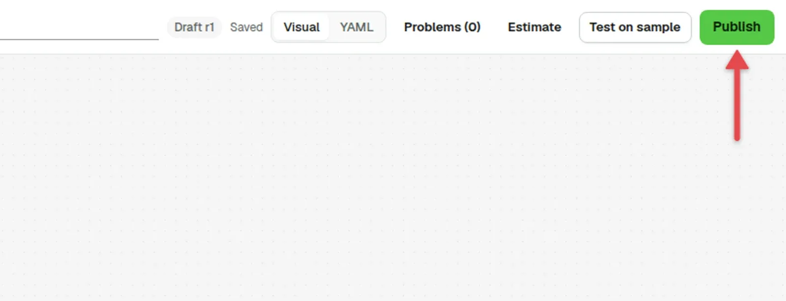 Editor top bar with an arrow on Publish